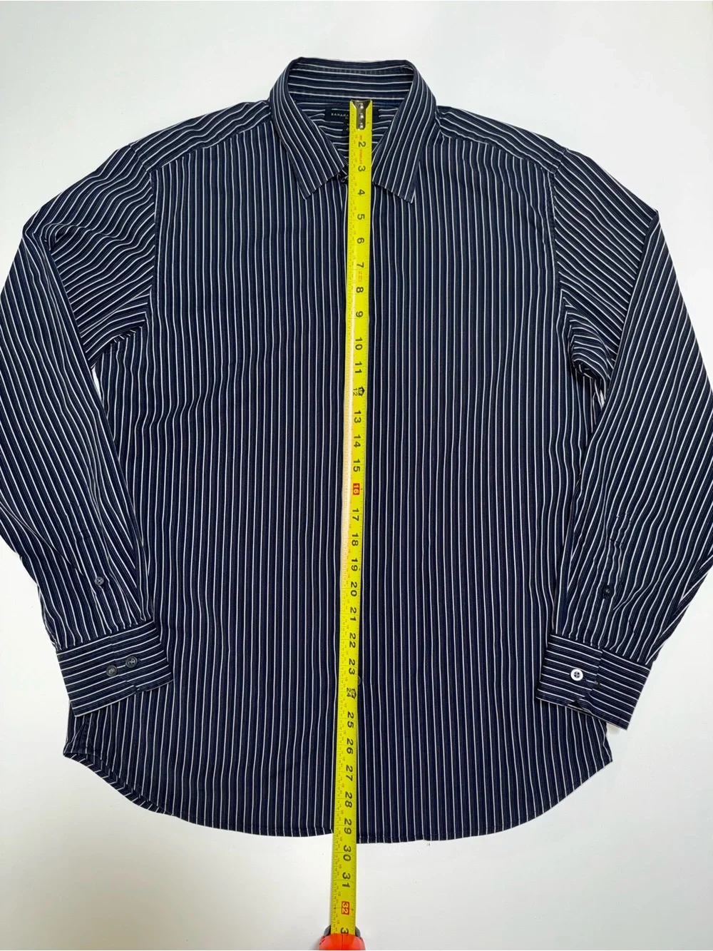 Banana Republic Slim Fit Blue/White Striped Dress Shirt 15-15.5, M Stretch